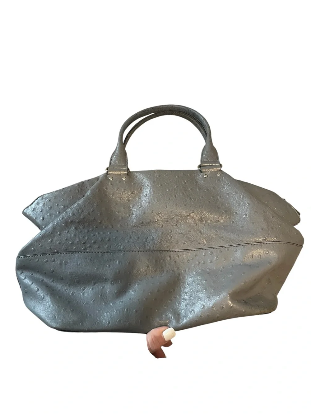 Kate Spade Gray Ostrich Embossed Leather Satchel Handbag